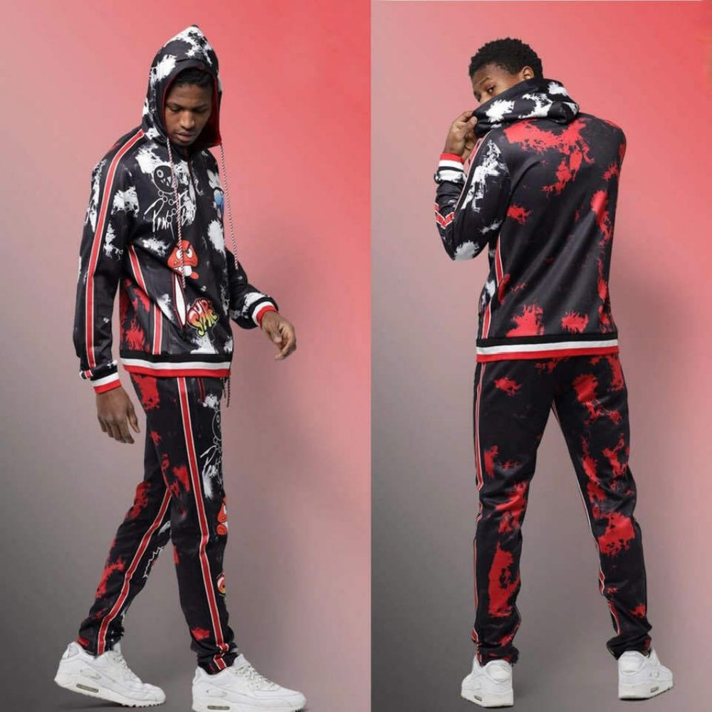 Men’s Fashion Black Red White Tracksuit